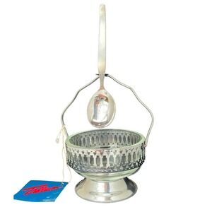 Towle Trillium Jam Server w/ Glass Insert‎ & Spoon – Mid-Century Condiment Dish